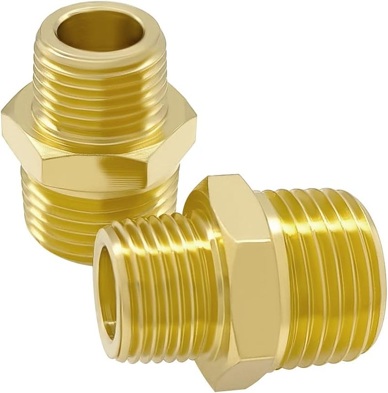 Hooshing 2PCS Brass Reducing Nipple 1/2" NPT to 3/8" NPT Male Thread Reducer Adapter Pipe Fitting - Image 1